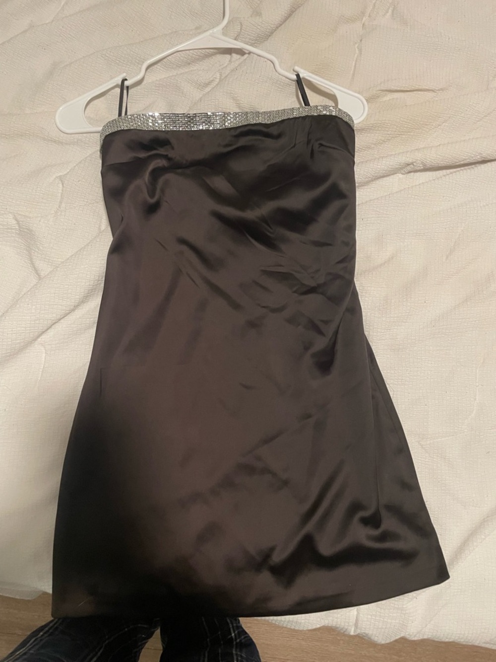 Forever 21 Black Strapless Satin Dress with Silver Trim